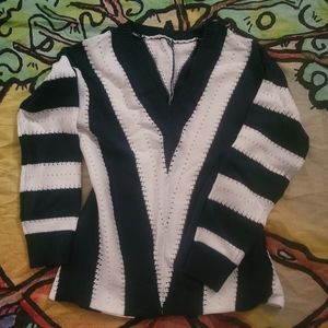 Womens Long Sleeve Deep V Neck Hand Knit Striped Sweater Tops Loose Pullover Swe